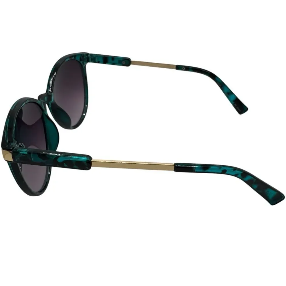 Stylish Teal Green Tortoise Shell Sunglasses with Gradient Purple Lens